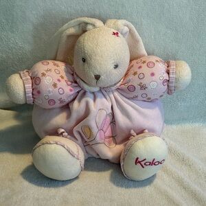 2012 Kaloo Lily Rose chubby plush stuffed toy lovey Pink Embroidered Eyes 8”